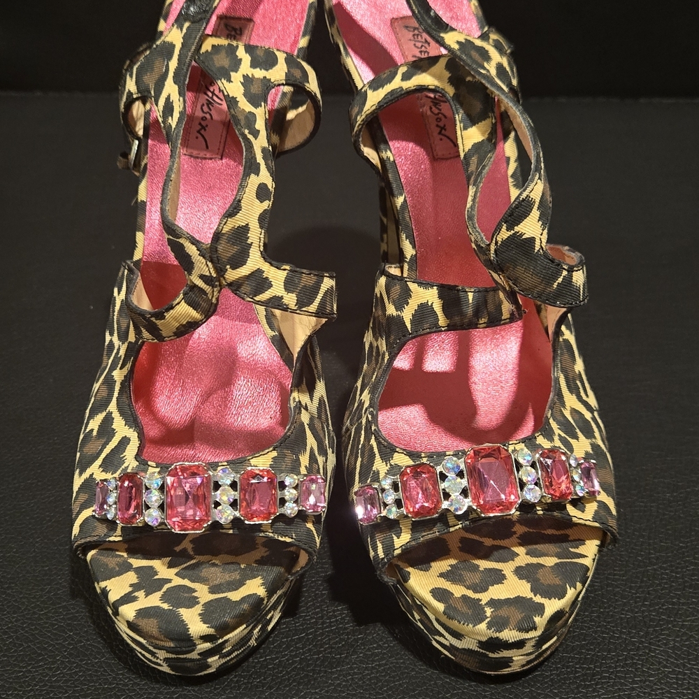 Betsey Johnson Leopard Print High Heels with Pink Accents And 6 Inch Heel - Picture 2 of 7